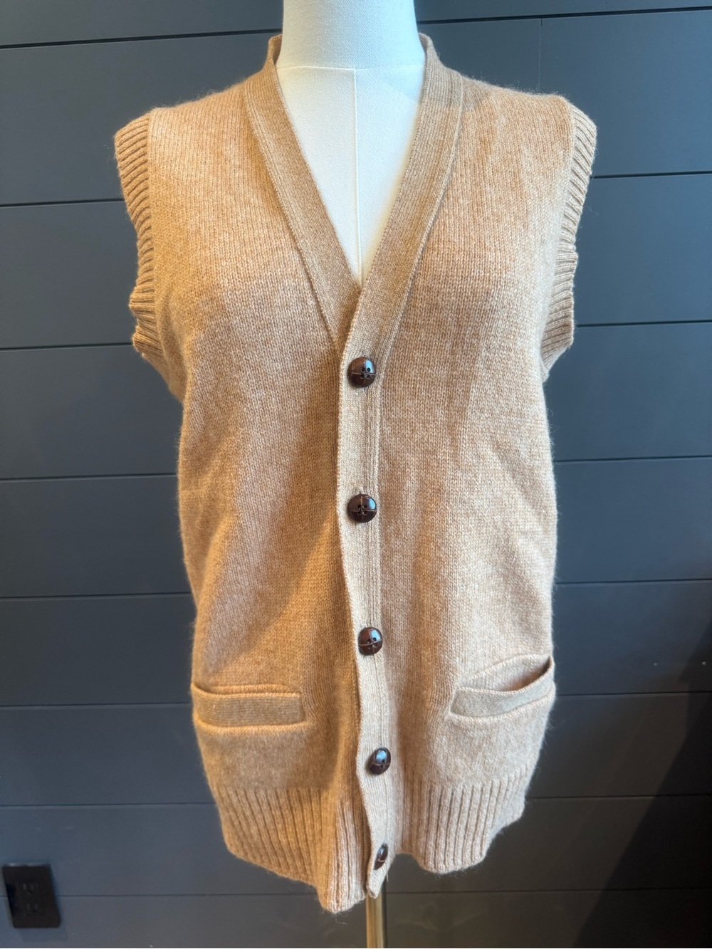Towncraft Vintage Oatmeal Sweater Vest Cardigan Button Front Grandpa Core Men M